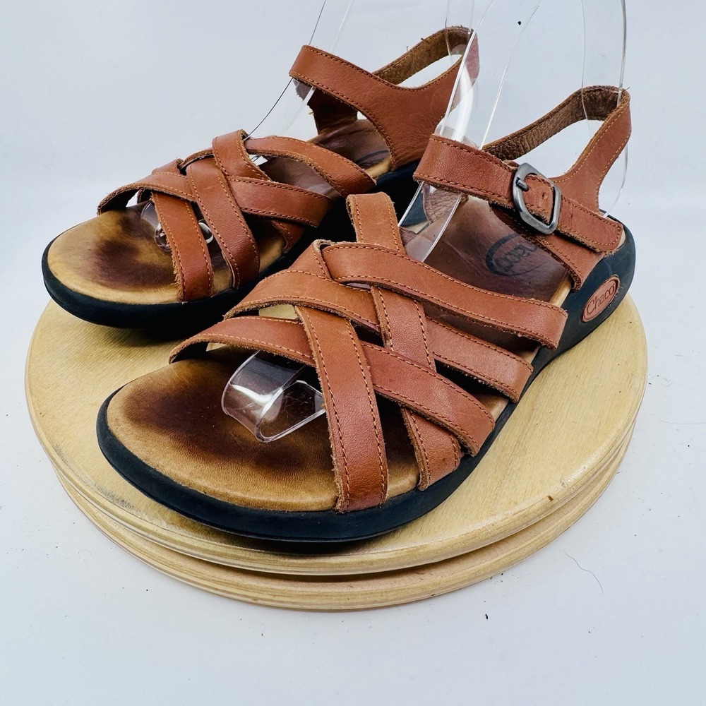 Chaco Fallon Womens 7 Brown Leather Strappy Walking Comfort Sandals Shoes
